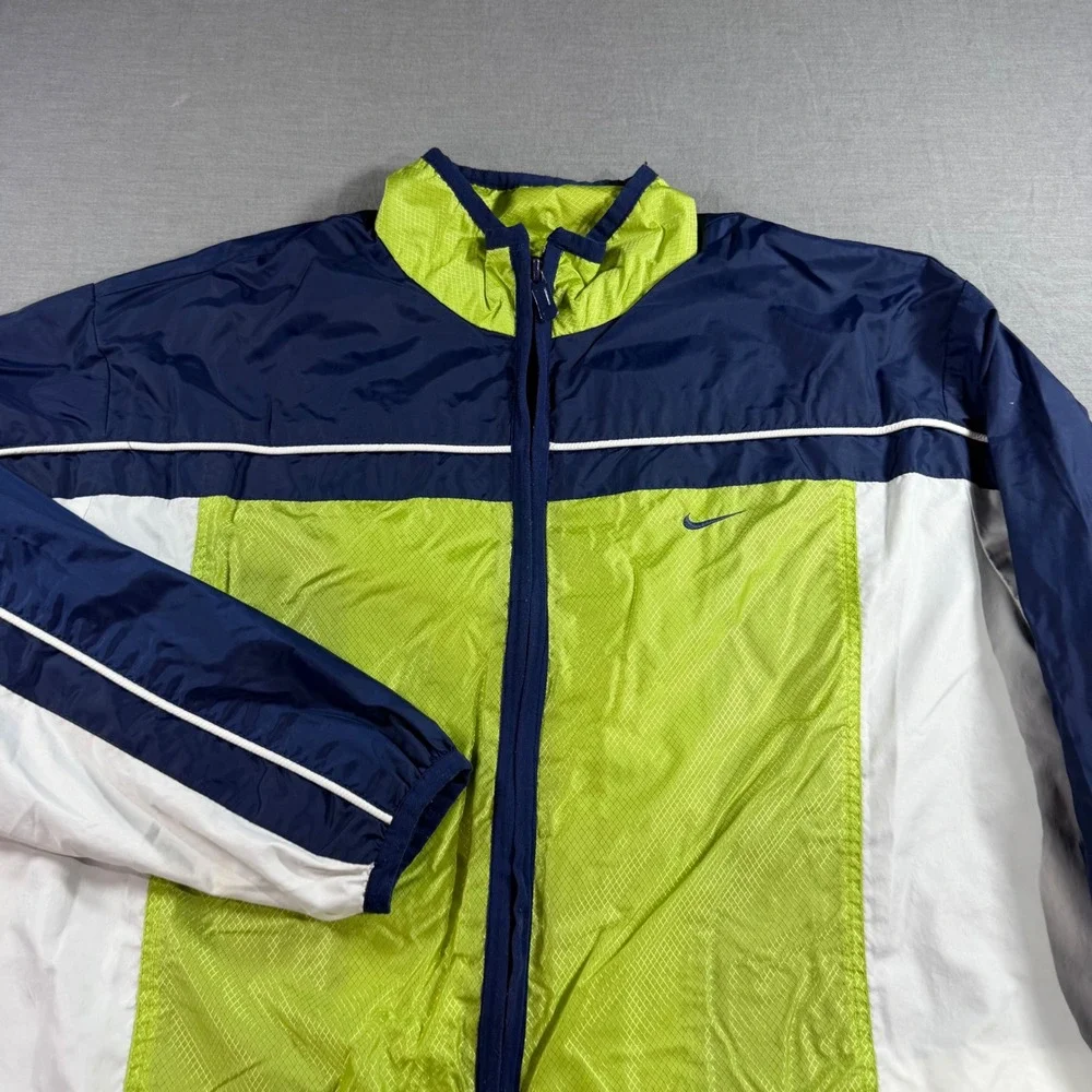 Nike Windbreaker Jacket Large L(12-14)‎ Navy Green White Excellent Zip Up Retro
